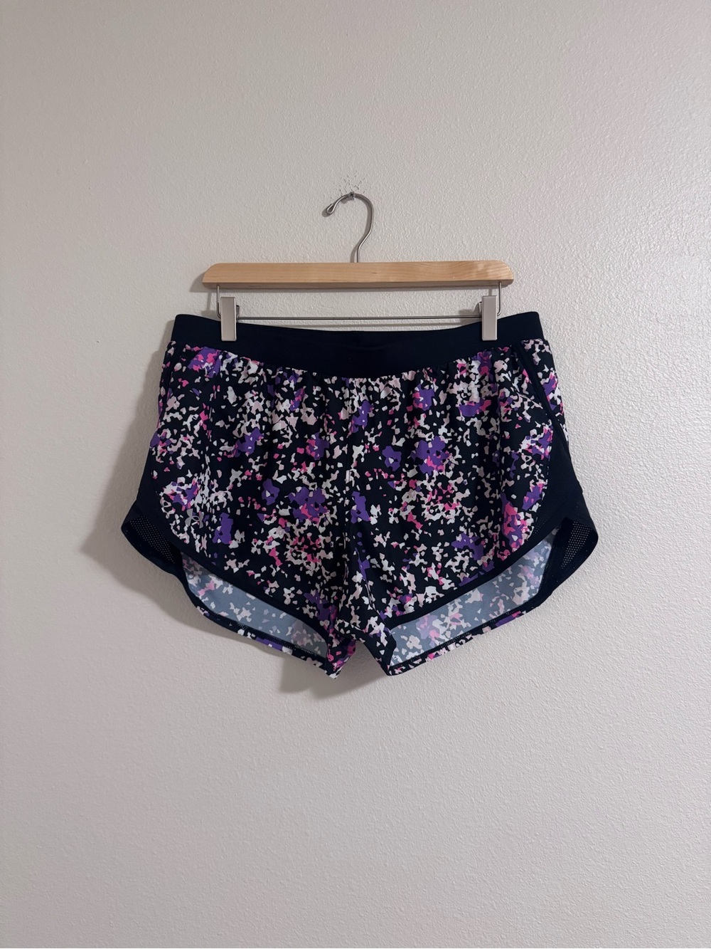 Under armour Black Floral Print Athletic Shorts with Purple and Pink Accents
